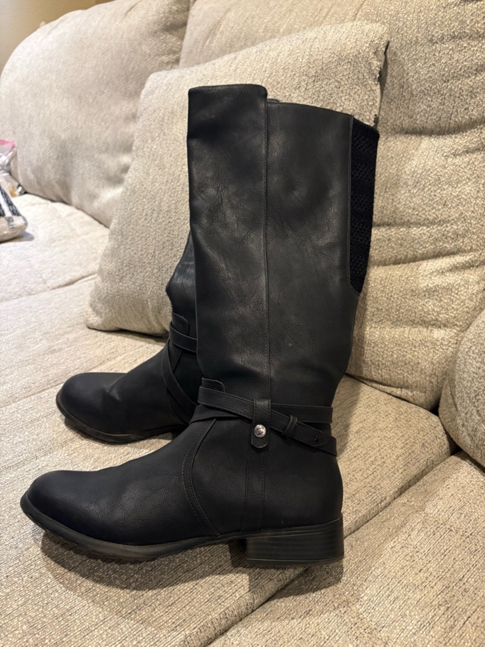 Life Stride Black Mid-Calf Buckle-Accent Heeled Boots
